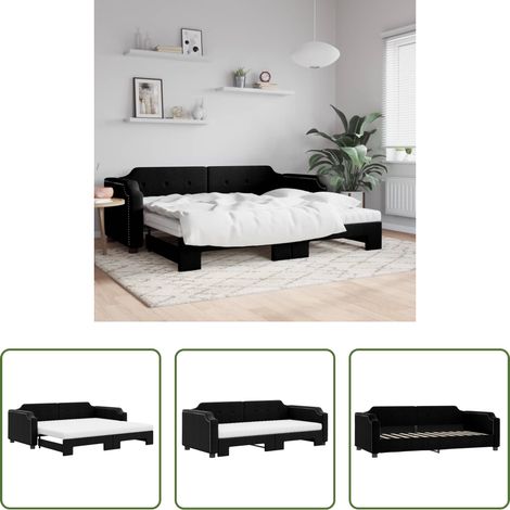 vidaXL Doppelbett - Tagesbett Ausziehbar mit Matratzen Schwarz 100x200 cm Stoff (1/5)
