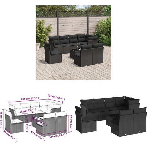 9-tlg. Garten-Sofagarnitur mit Kissen Schwarz Poly Rattan - Gartenmöbel - Esstischset - Outdoor Möbel - Lounge Set - Rattan Sofa - Home & Living (1/3)
