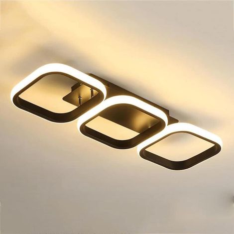 Modern minimalist black square LED ceiling light with 3 heads and warm light for living room, kitchen, bedroom (1/4)