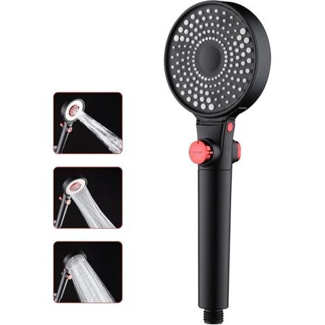 ALLIANDISHaute Pression Pomme avec 3 Modes de Jet, Pommeau de Douche Economie D&39eau, Anti Calcaire Douchette avec Filtre, Massage Pommeaux de Douche, Noir (1/5)