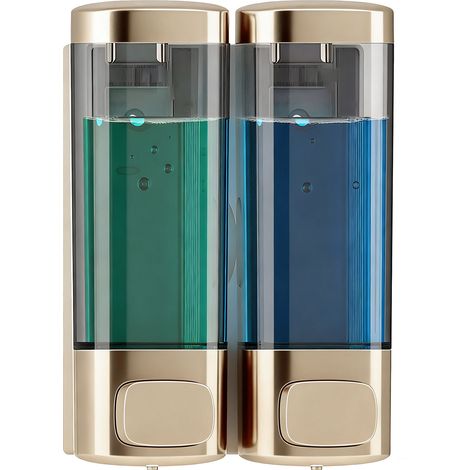 Soavoa Distributeur Savon Double CD-2063 Étanche Salle de Bain Mural 2x320ml Anti-Fuite Bouton Large Doré (1/4)