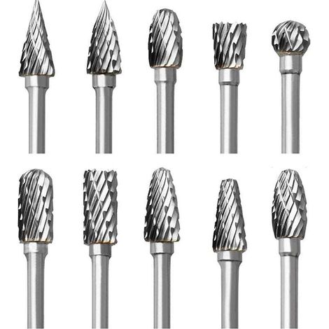 YMYNY Jeu de Fraises Rotatives en Carbure, 10 pièces Double Coupe Fraises pour Dremel Accessoires avec Tige Sculpture sur bois, Perçage, Gravure, Polissage de Métal