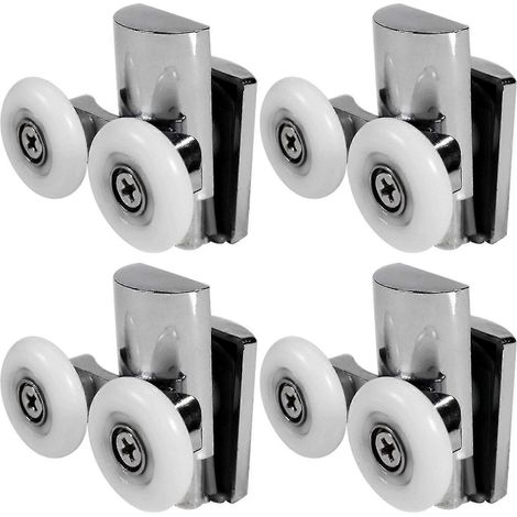 4 roulettes de porte de douche 23 mm, en alliage robuste, double roue pour porte coulissante plate ou plate. (1/5)