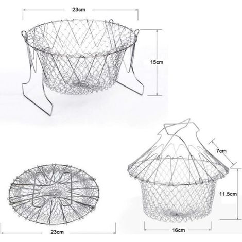 Panier à salade pliable - Inoxydable - Acier 304 - Résistant à la chaleur - Facile à nettoyer - Multifonctionnel (1/4)