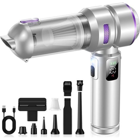 Aspirateur à Main 4-en-1 Voiture, 28000Pa/100W, 3 Vitesses, 240000 TR/Min, Écran LCD, Batterie 6000mAh – Nettoyage Voiture, Cuisine, Ordinateur, Canapé, Bureau, Maison & Poils d’Animaux (1/5)