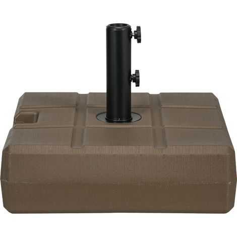 Base per Ombrellone da Giardino Riempibile con Maniglia in HDPE e Acciaio, 49x49x36.5 cm, Marrone