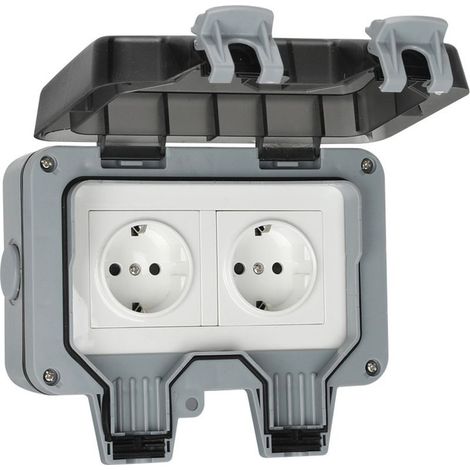 Socket outdoor waterproof IP66, double socket outdoor with switch, socket of garden in saillie with contact of protection for the pieces humid, the garden and the spaces outdoor (1/5)