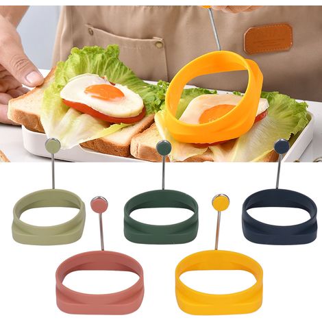 Set mit 5 doppelseitigen Silikon-Eierringen mit Griff, in quadratischer oder runder Form, zum Kochen von Eiern und Zubereiten von Omeletts. (1/5)