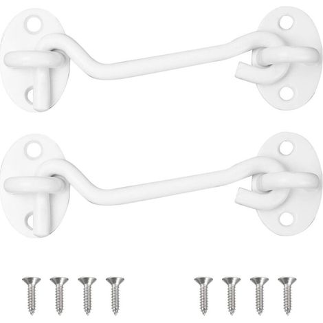 Crochets tempête Lot de 2 en acier inoxydable avec œillet, 100 mm, blanc – pour porte, garage, fenêtre ou cabine