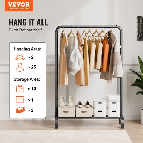 Portant à Vêtements 101x40x151 cm Porte-Manteau avec Étagères à Chaussures 1 Tringle Penderie à Vêtements en Acier au Carbone Stable pour Rangement Présentation Buanderie Chambre à Coucher Noir (1/5)