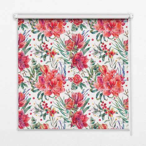 Innenrollo Fensterrollo - Rollo ohne Bohren - Sichtschutzrollo - Lichtdurchlässiges Rollo - Rechteckiges - Rollo - (150 cm x 180 cm) - Rote Blüten