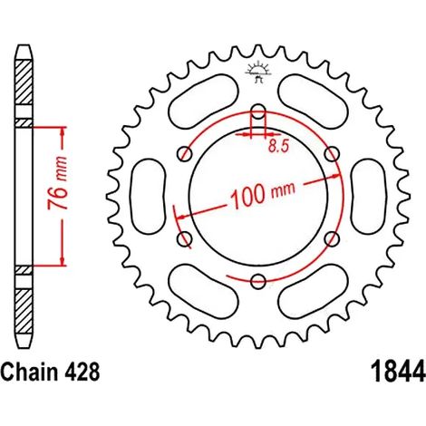 Hinteres Stahlritzel JT R1844.52, 428/52z für Yamaha MT 125, MT 125 A ABS, YS 125 CBS, YZF-R 125, YZF-R 125 A ABS, YZF-R 125 An