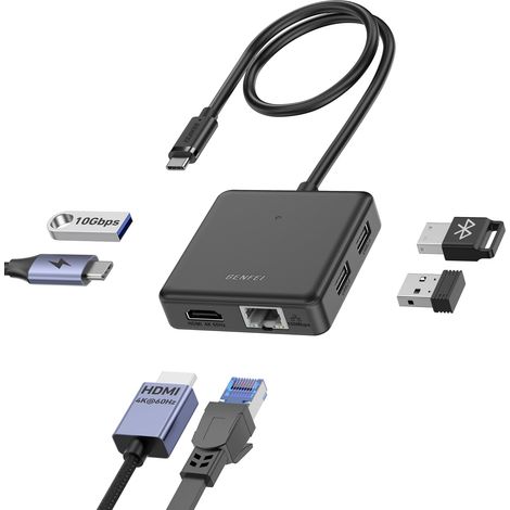 HUB 6 en 1 USB C Ethernet 100Mbps/HDMI (4K@60Hz)/100W Power Delivery/1USB 3.2 10Gbps & 2USB 2.0, Compatible iPhone 17 16 Pro/Max MacBook iPad Pro iMac S23 Mac Mini M4 Surface XPS17 (1/5)