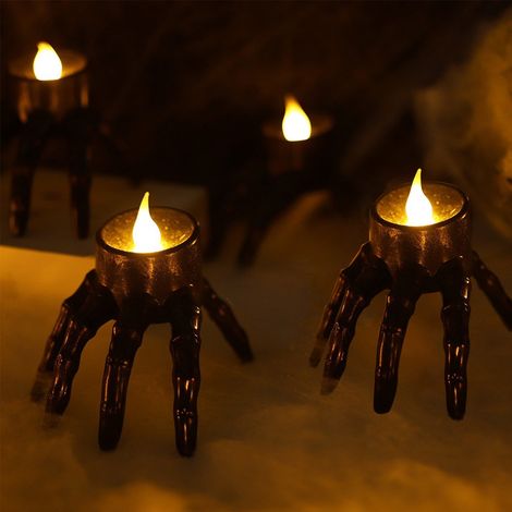 Moule à Bougie - Bougie LED Sans Flamme - Décoration Halloween - Forme de Main de Squelette - 1 Pièce (1/3)