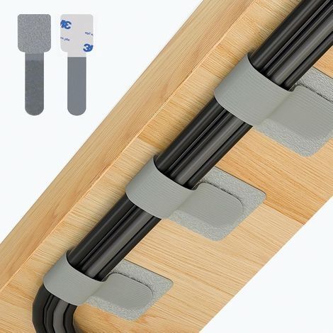 Lot de 50 sangles auto-adhésives pour rangement des câbles sous le bureau, crochet et boucle autocollantes, organiseur de fils pour TV, PC, ordinateur portable, Ethernet, bureau, gris, taille S (1/5)