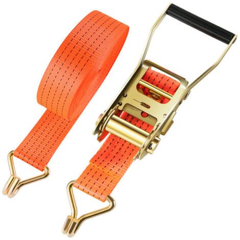QORVA-Lot de 1 sangles de 10 m avec cliquet et crochet, sangles à cliquet de 50 mm, orange pour fret, moto, camion