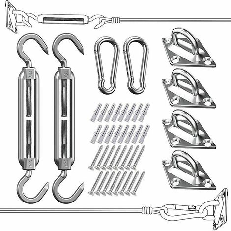 Kit de Fixation pour Voile d'Ombrage - 304 Inoxydable Voile d'Ombrage, Kit de fixation Voile d'ombrage pour Triangle, Carré & Rectangle, Heavy Duty antirouille Soleil Voile D'ombrage Kit de Fixation (1/4)