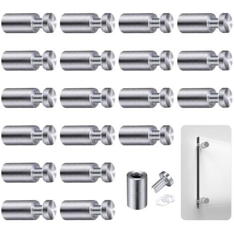Entretoise, 20 Pièce Vis D'écartement, Verre Publicité Axe Entretoise Boulon Fix Verre Standoff Publicité, pour Plaques et Présentoirs de Signe,12x 25mm (Argent) (1/5)