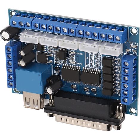 Carte d'interface de commande de moteur pas à pas à 5 axes, avec carte d'isolation optocoupleur et câble USB DB25, bleue. (1/5)