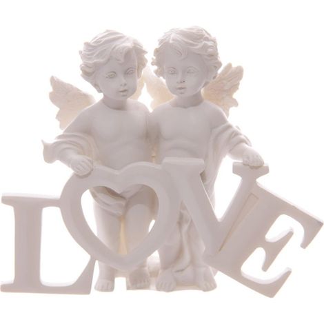 Puckator Cherubs Pair Holding Love Letters CHE82-Coppia d'angioletti Che reggono Le Lettere, PVC, Bianco, 11,5 x 4 x 9,5 cm (1/4)