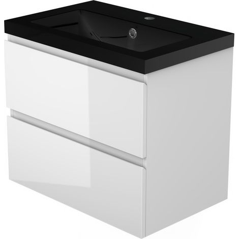 60cm - Mineralguss Waschbecken SCHWARZ Vormontieren Unterschrank (1/5)