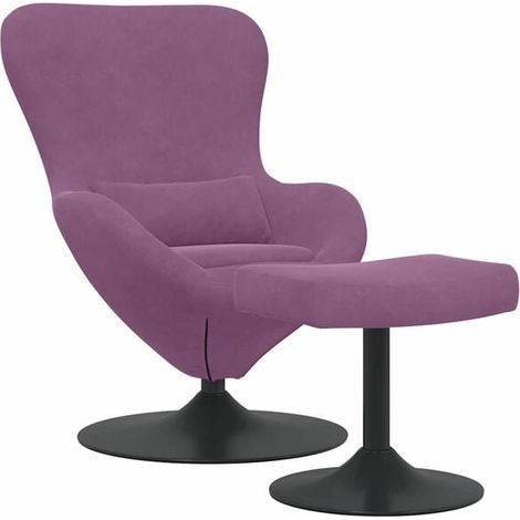 Fauteuil design œuf avec repose-pieds intégré – Assise en velours violet luxueux, dossier ergonomique, structure stable en bois massif et métal – Pour salon, bureau ou chambre (1/5)