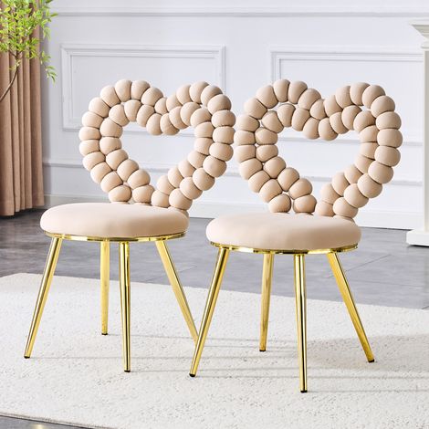 2er-Set Esszimmerstühle 45x41x81cm herzförmige Rückenlehne, Samt, luxuriöser, moderner Stil, für Esszimmer, Wohnzimmer und Schlafzimmer, Beige