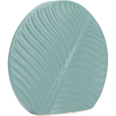 Vase en céramique feuille verte foncée, design scandinave, forme plate anti-dérapante, porcelaine décorative pour salon et bureau (1/5)