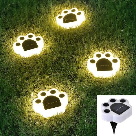 Solarleuchten für den Außenbereich in Form von Katzen- und Hundepfoten, 4er-Pack warmweiße LED-Solarleuchten mit Pfotenabdruck für Terrasse, Hof, Gehweg, Garten, Pfad und Rasen (1/5)