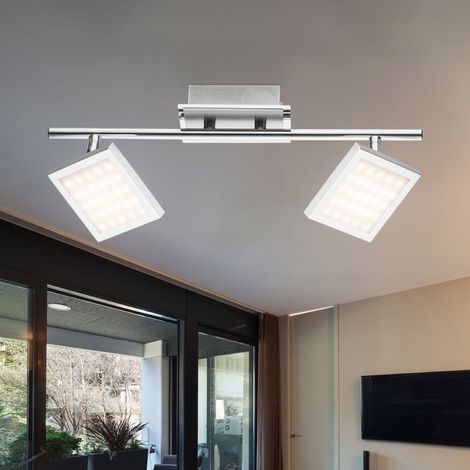 Deckenlampe LED Deckenleuchte mit satinierten beweglichen Spots Lampe Chrom, 2 Flammig Spots beweglich, 2x LED 6Watt 318 lm, LxBxH 40x9,5x13cm