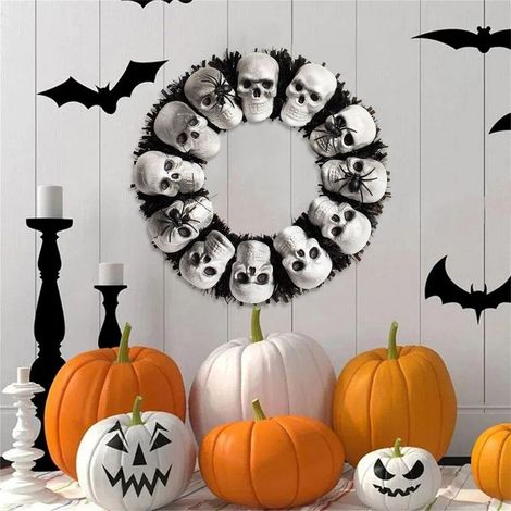 Guirlande Squelette Halloween - Pour Porte Extérieure ou Mur - Décoration Automne Thanksgiving - En Plastique et Mousse - 1 Pièce (1/5)
