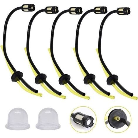 Jalleria - Kit tubo carburante da 5 pezzi con filtro e primer (lunghezza: 27,5 cm) per decespugliatore, tosaerba, soffiatore e motosega (1/4)