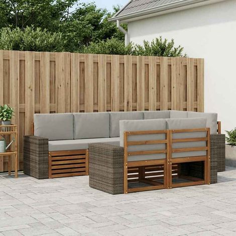 vidaXL Ecksofa Set mit Kissen 7 pcs Natürlich und Hellgrau (1/5)