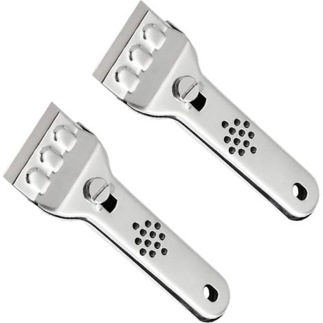 Lot de 2 racloirs nettoyage acier inoxydable, argent, poignée caoutchouc, joints, carrelage (1/5)