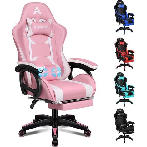Bürostuhl mit Massage-Lendenkissen, ergonomisch, höhenverstellbar, Rosa (1/5)