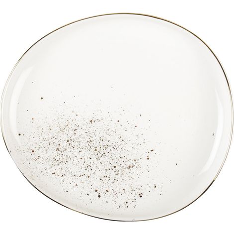 Assiette à Dessert Ovale en Porcelaine Blanche et Motifs Dorés 23 x 20,5 x 3,2 cm - PANGIVO (1/5)