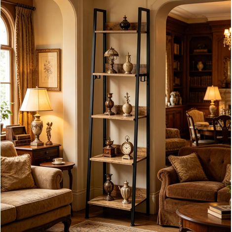 Libreria a scala 5 ripiani in metallo e MDF, 40 x 36 x 170 cm DESVIAE (1/5)