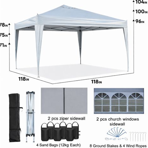 Pavillon pliant 3x3 m en métal noir, étanche, avec 4 parois et sacs de sable pour jardin – MEUBLIV (1/5)
