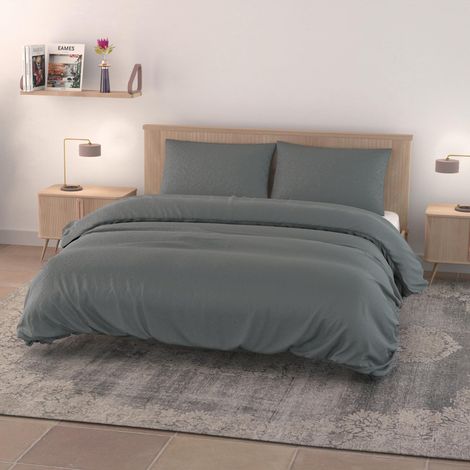 Parure Housse de Couette Effet Water Washed, Gris foncé, Double (1/4)