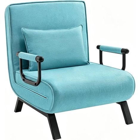 Sillón cama convertible FloraGrace de lino azul, 190 x 74 x 82 cm, 3 en 1 (1/5)