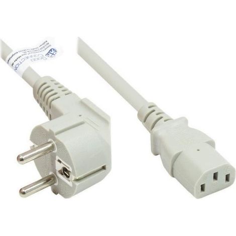 Câble D'alimentation Coudé - CEE 7/7 Vers C13 - 3 M - H05-VV-F 3G 1,00 Mm² - 10 A 250 V - Gris