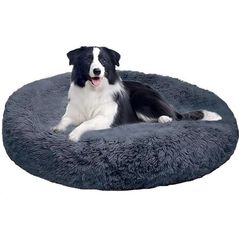1 coussin chien rond orthopedique fourrure artificielle bords surélevés lavable voyage maison (1/5)