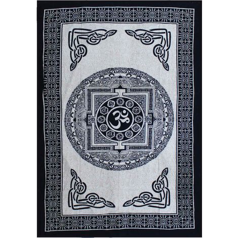 Colcha Individual de AlgodÃ³n + Tapiz de Pared - Mono - OM Mandala