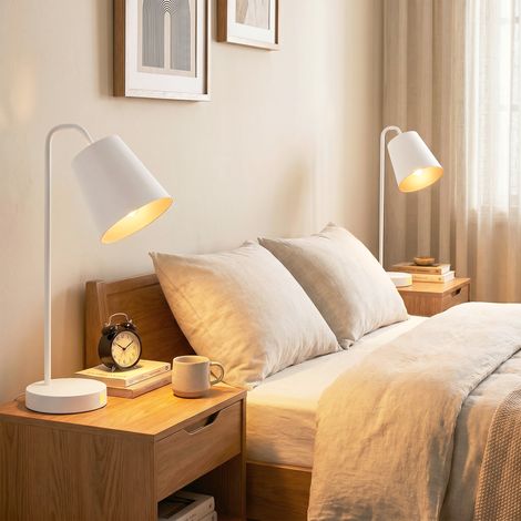 Lot de 2 lampes de table modernes en acier avec ports USB, douille E27, blanches (1/5)