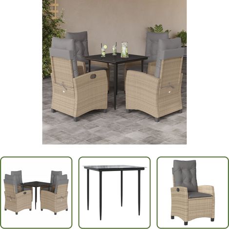 Gartentisch - 5-tlg. Garten-Essgruppe mit Kissen Beigemischung Poly Rattan (1/5)