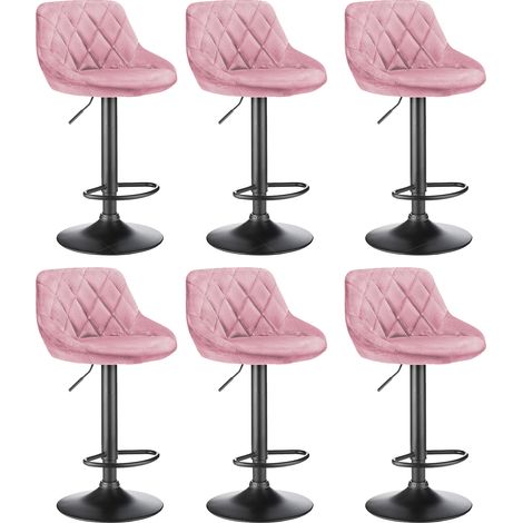 6 X Tabourets de bar siège bien rembourré en velours hauteur réglable pieds en métal rose (1/5)