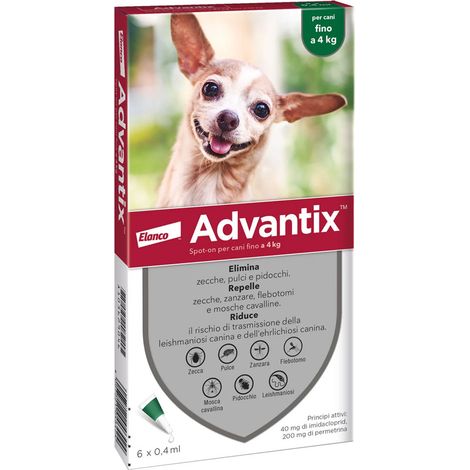 Antiparassitario  6 Pipette Advantix Spot On 4 kg 0,4 ml