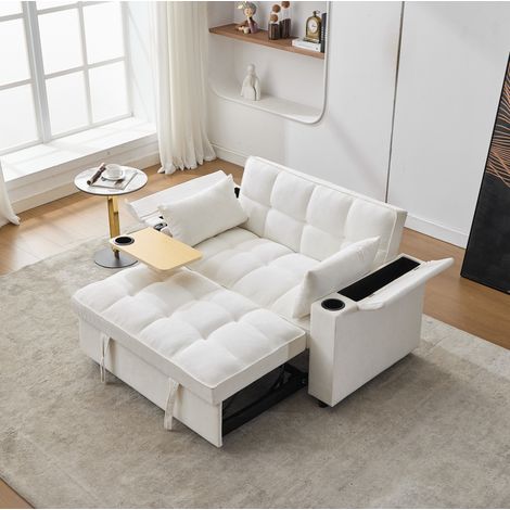 Canapé-lit 140,5 x 74 x 82 cm beige avec USB-C, table escamotable et dossier inclinable (1/5)