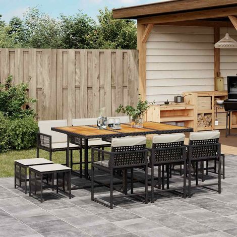 vidaXL Set de comedor jardín 11 pzas con cojines ratán sintético negro (1/5)