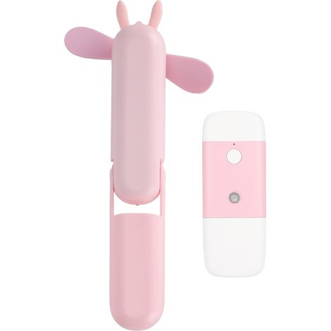 Mini ventilateur portable pliable et rechargeable par USB avec gourde intégrée, idéal pour les étudiants (rose). (1/5)